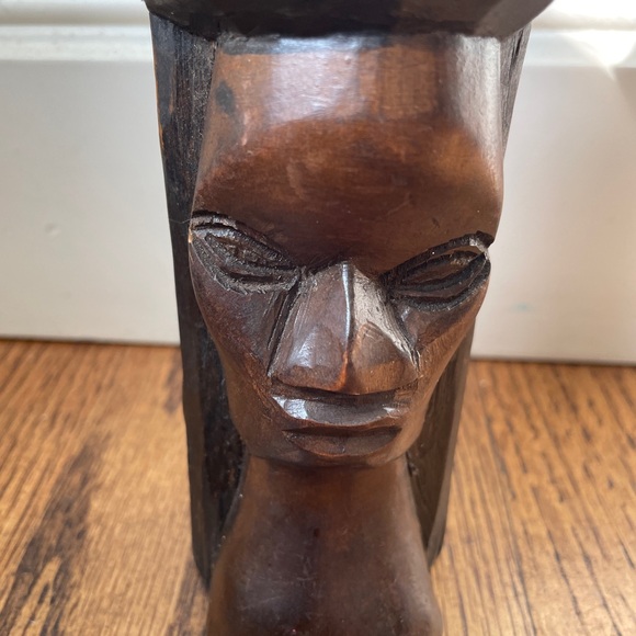 Vintage Hand Carved Wood Tribal Head Sculpture Figure 7.5” Folk Art